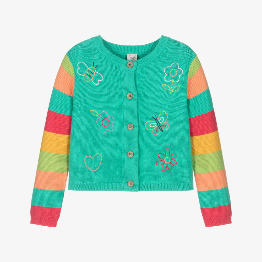 Frugi-Girls Turquoise Green Organic Cotton Cardigan | Childrensalon Outlet