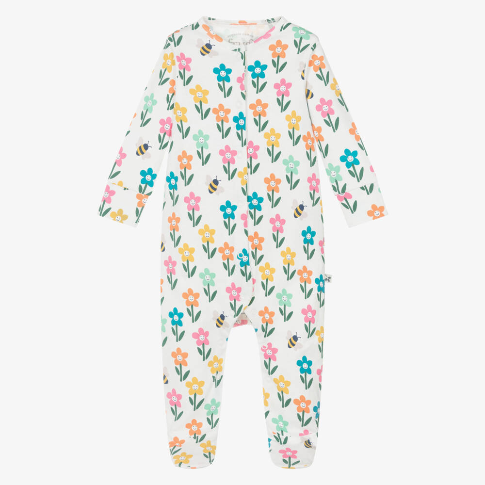Frugi-Girls White Organic Cotton Floral Babygrow | Childrensalon Outlet