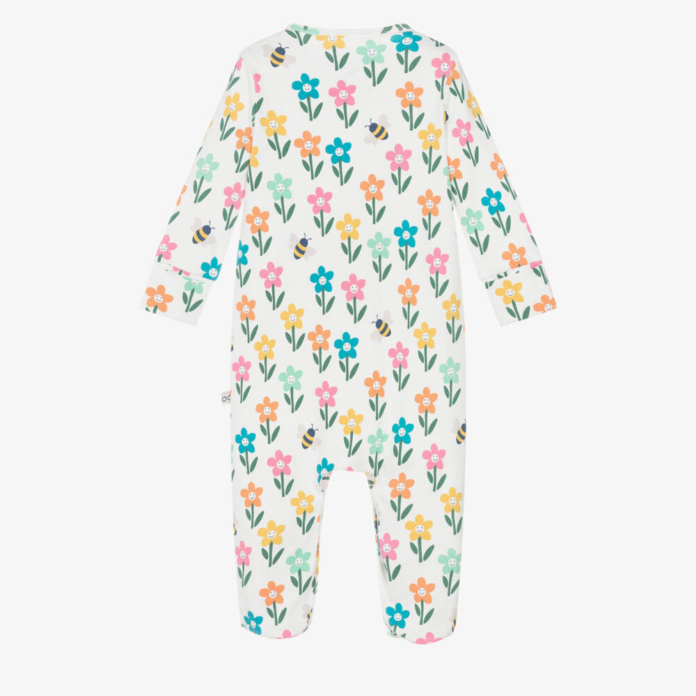Frugi-Girls White Organic Cotton Floral Babygrow | Childrensalon Outlet