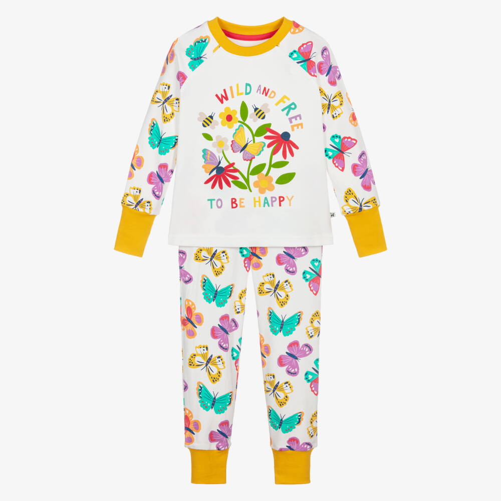 Frugi-Girls White & Yellow Cotton Butterfly Pyjamas | Childrensalon Outlet