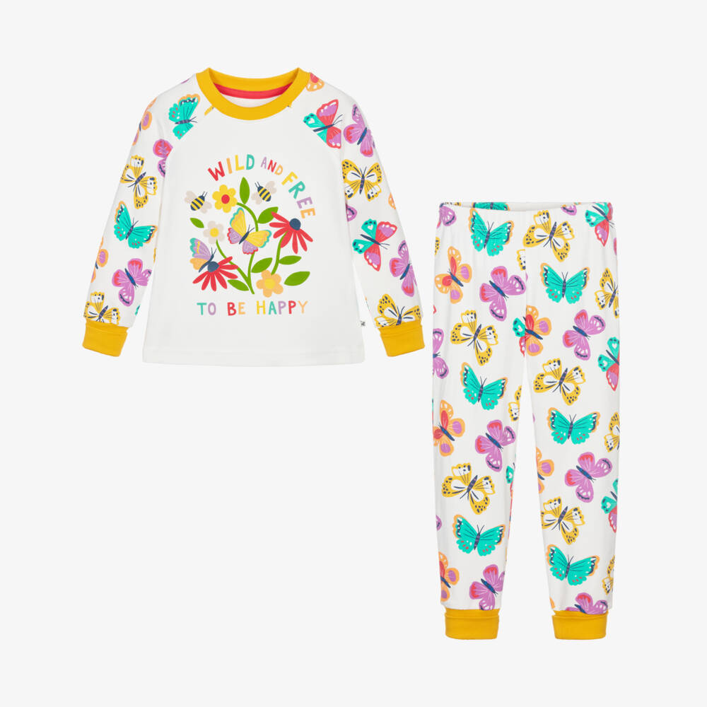 Frugi-Girls White & Yellow Cotton Butterfly Pyjamas | Childrensalon Outlet