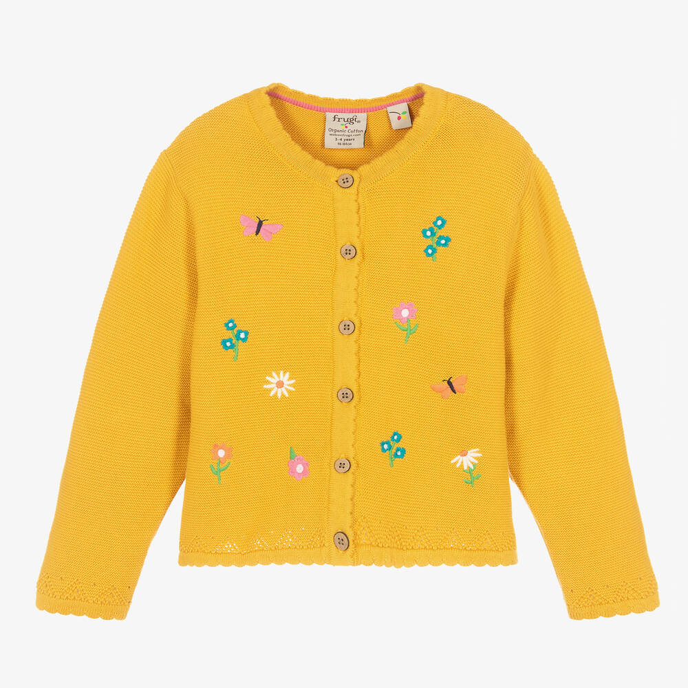 Frugi - Cardigan jaune brodé en coton fille | Childrensalon