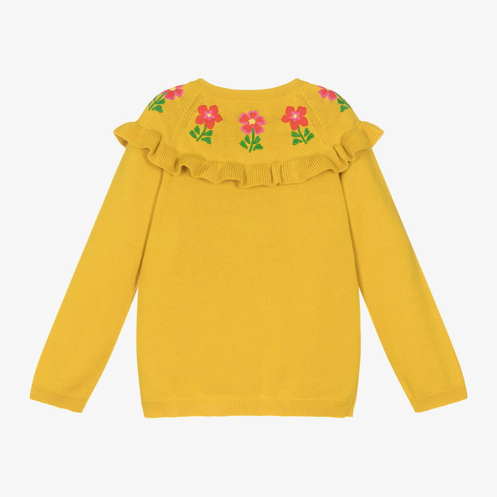 Frugi-Girls Yellow Cotton Flower Cardigan | Childrensalon Outlet