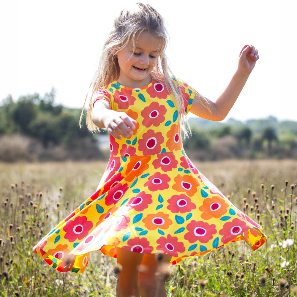 Frugi-Girls Yellow Floral Print Organic Cotton Jersey Dress | Childrensalon Outlet