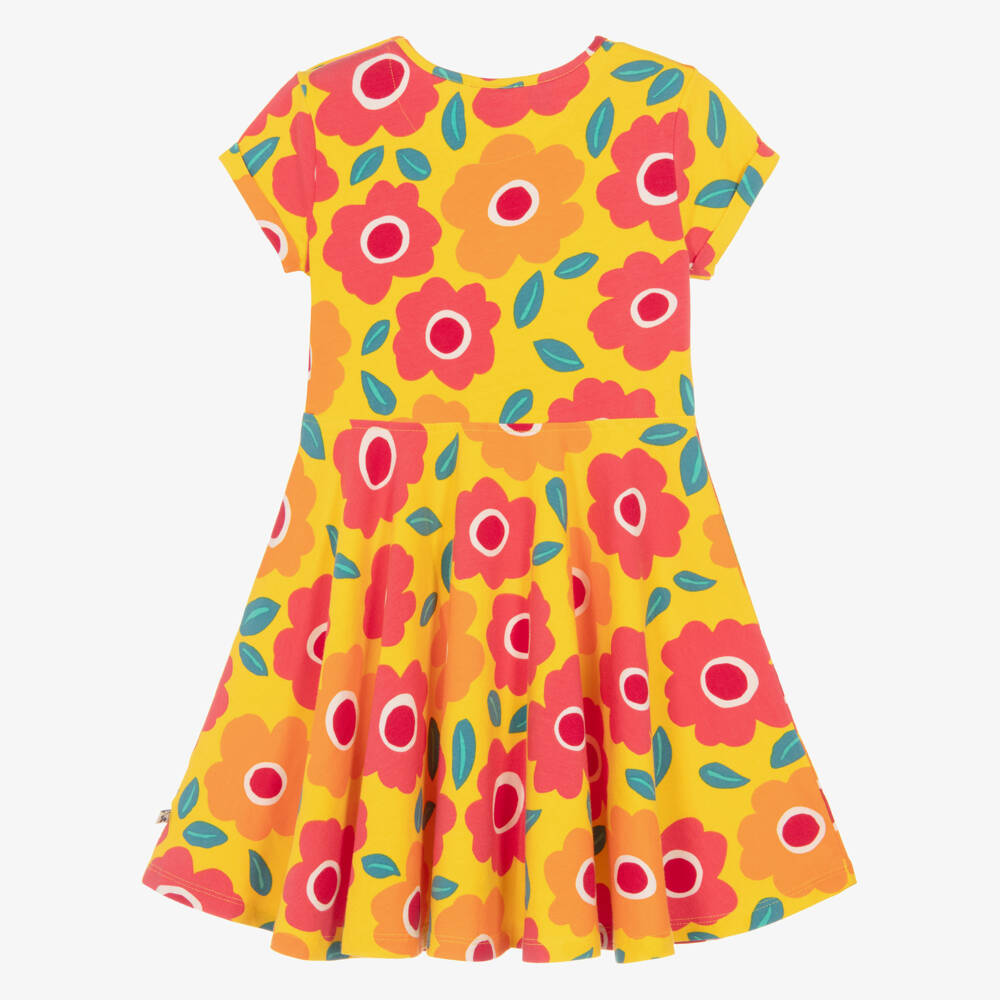 Frugi-Girls Yellow Floral Print Organic Cotton Jersey Dress | Childrensalon Outlet