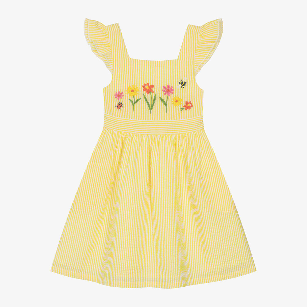 Frugi-Girls Yellow Organic Cotton Flower Dress | Childrensalon Outlet