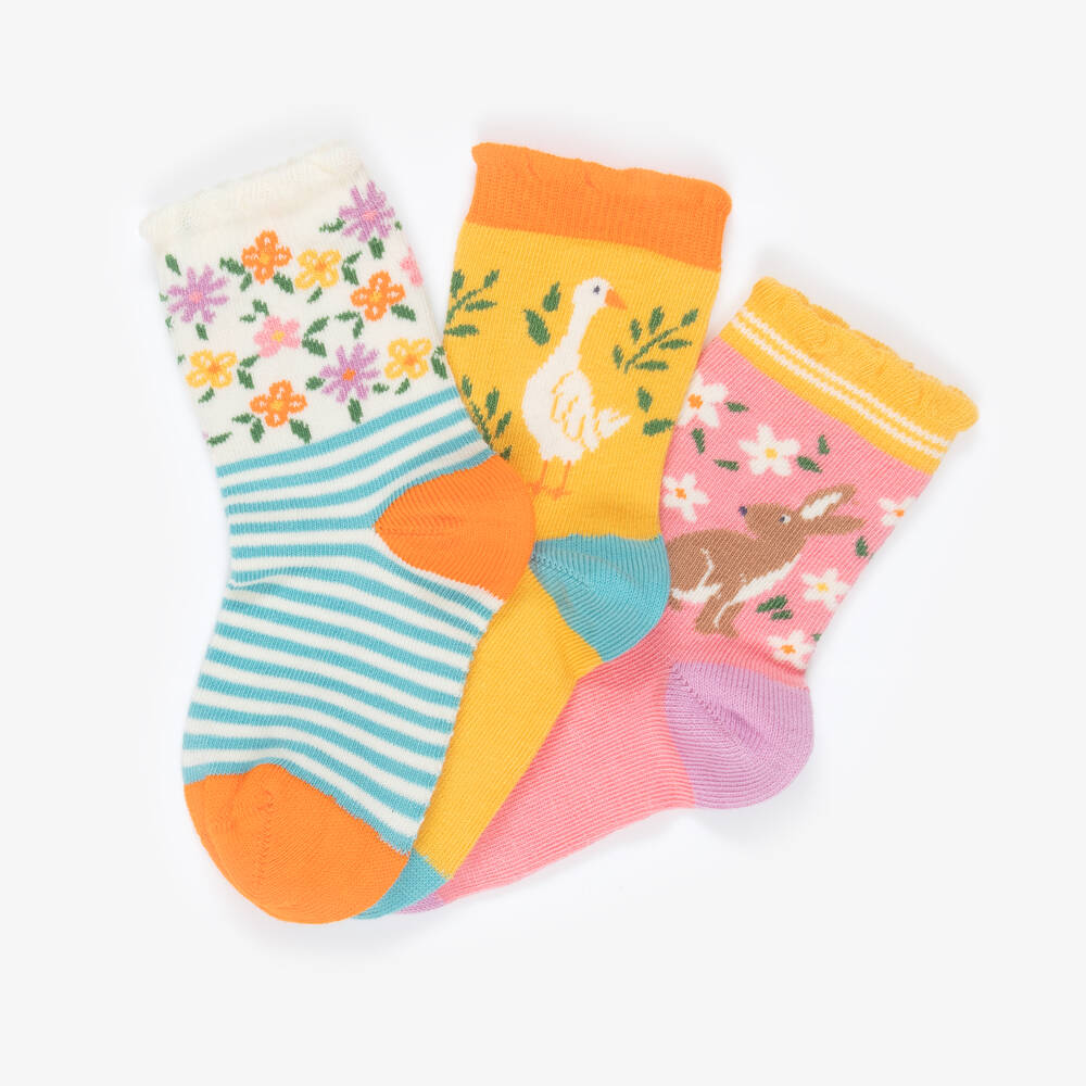 Frugi-Girls Yellow & Pink Cotton Ankle Socks (3 Pack) | Childrensalon Outlet