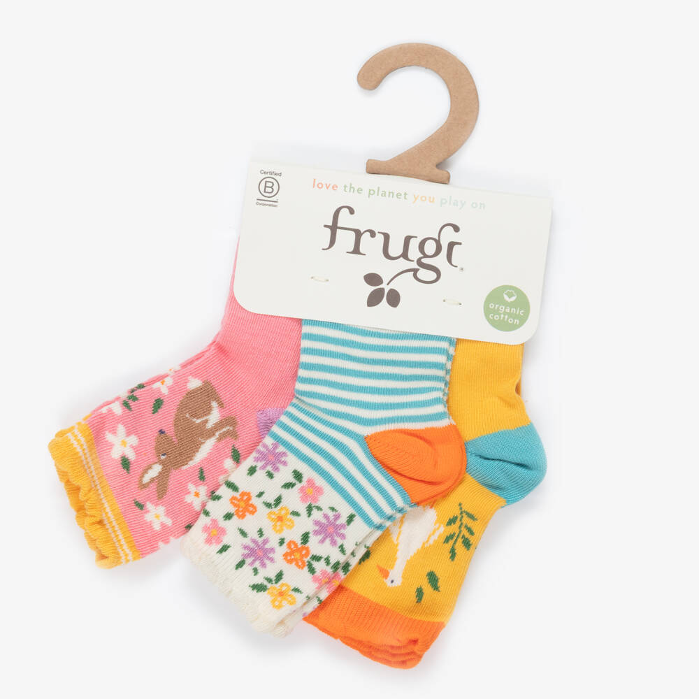 Frugi-Girls Yellow & Pink Cotton Ankle Socks (3 Pack) | Childrensalon Outlet