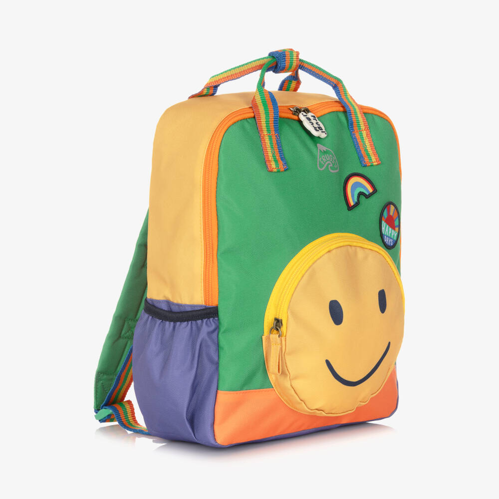 Frugi-Green Colourblock Happy Face Backpack (34cm) | Childrensalon Outlet