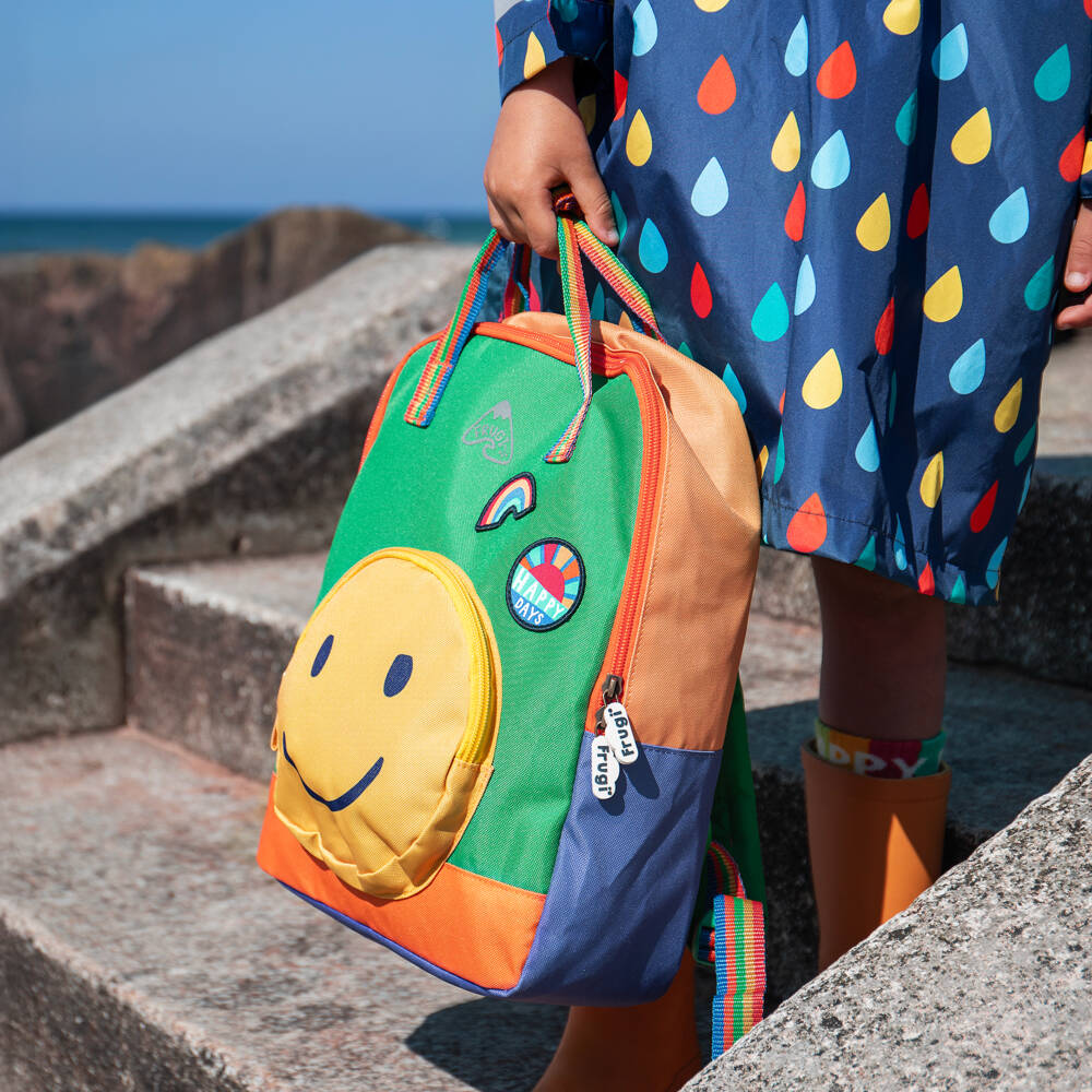 Frugi-Green Colourblock Happy Face Backpack (34cm) | Childrensalon Outlet