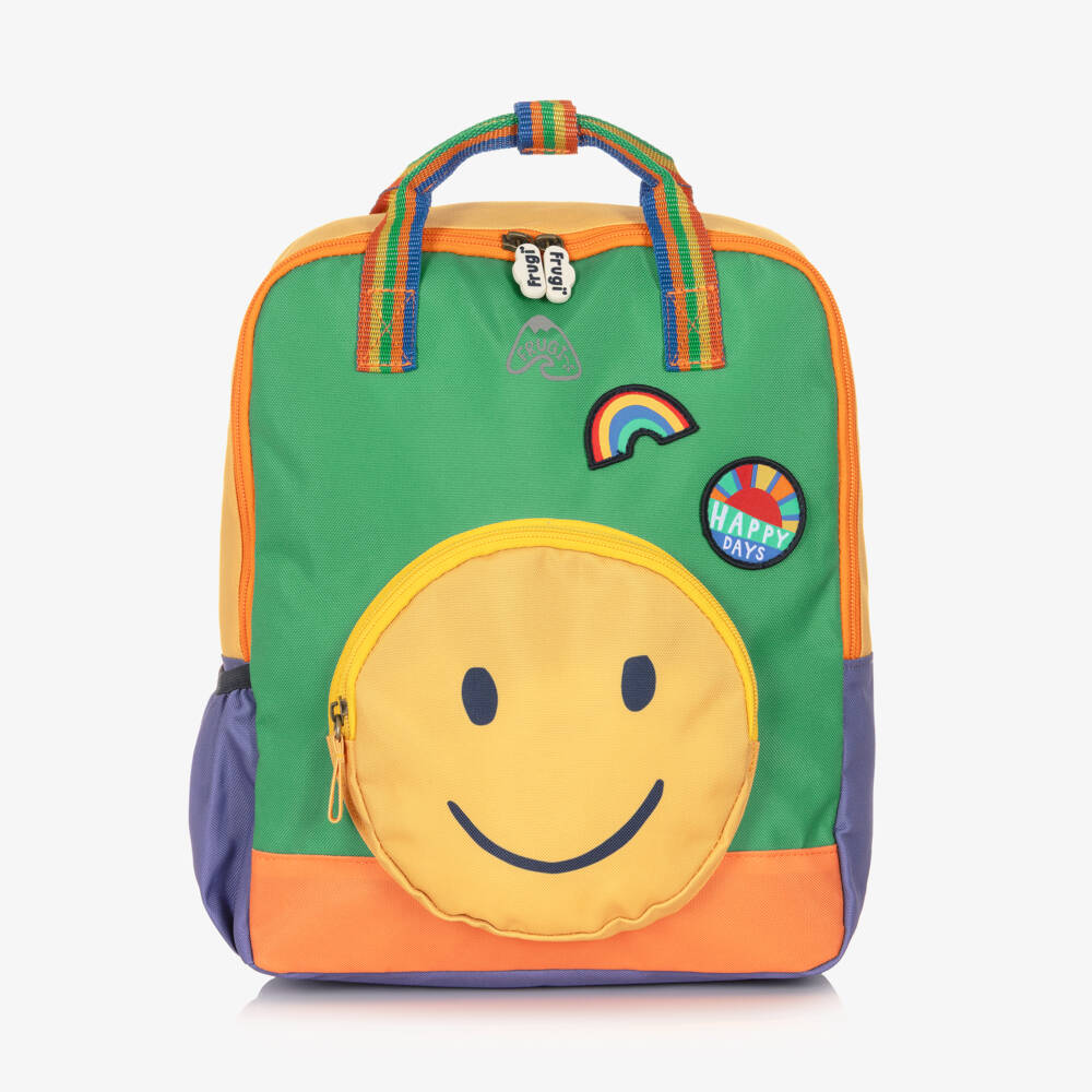 Frugi-Green Colourblock Happy Face Backpack (34cm) | Childrensalon Outlet