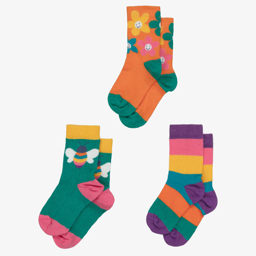 Frugi-Green Flowers 3 Pack Of Socks | Childrensalon Outlet