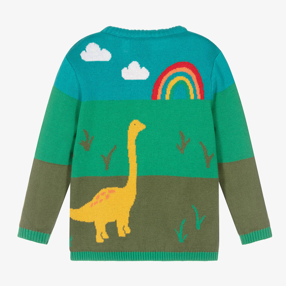 Frugi Green Organic Cotton Knit Dinosaur Cardigan Childrensalon Outlet