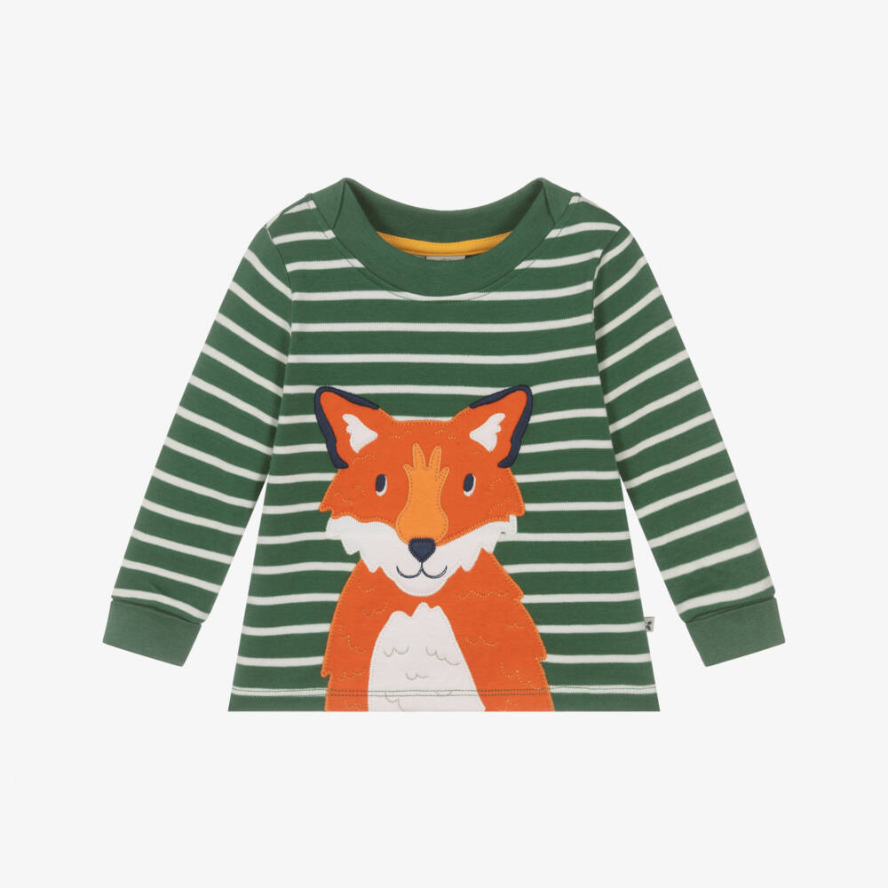 Frugi-Green Stripe Ls Tshirt | Childrensalon Outlet