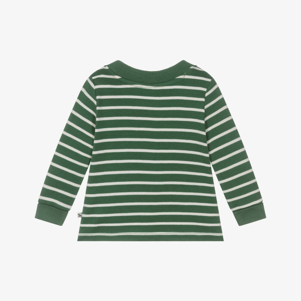 Frugi-Green Striped Organic Cotton Long Sleeve Fox Top | Childrensalon Outlet