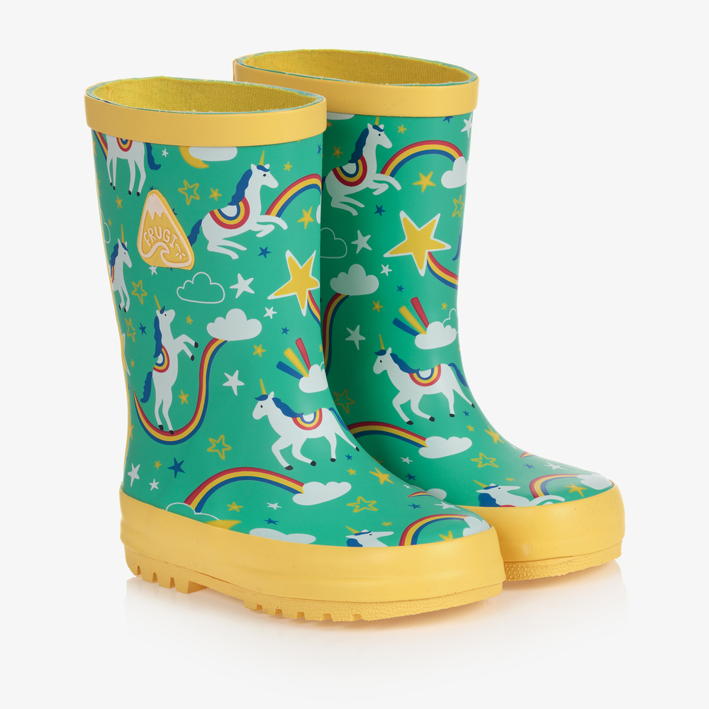 Frugi - Green Unicorn Rain Boots | Childrensalon