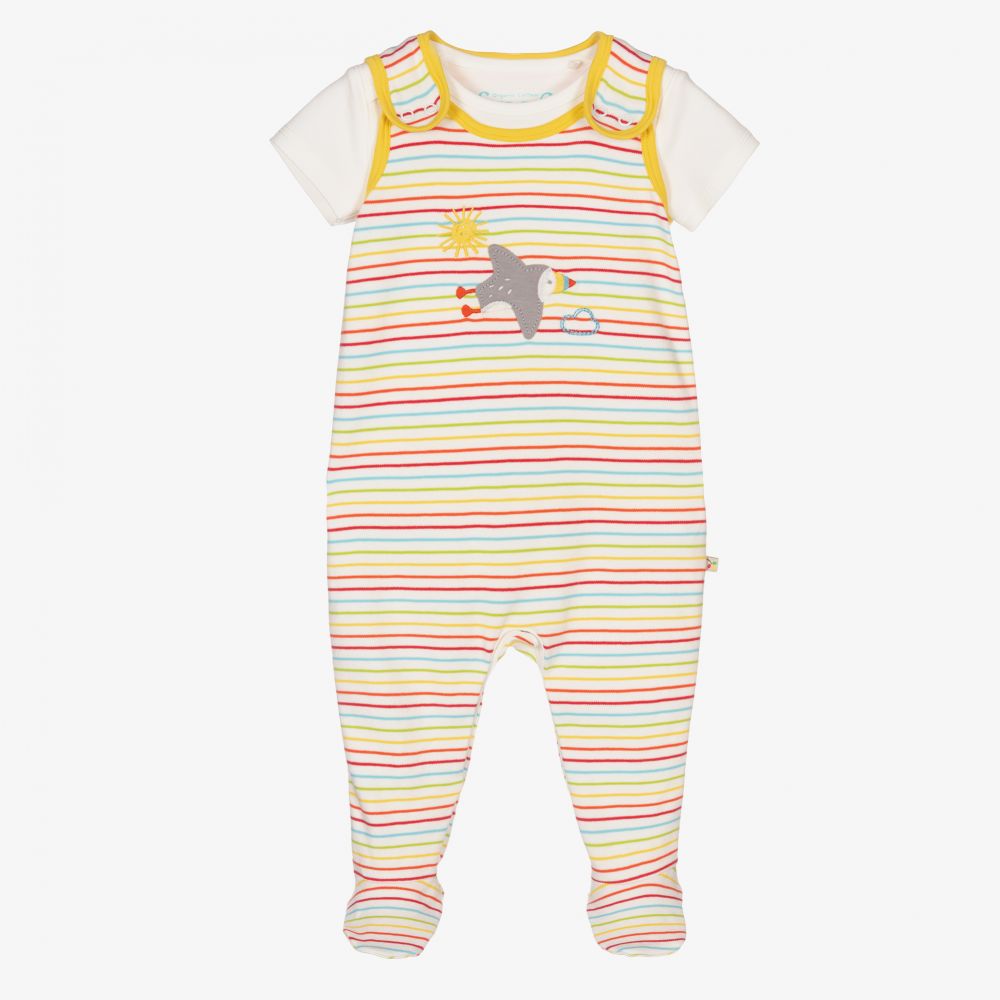 Frugi - Elfenbeinfarbenes Baumwollstrampler-Set | Childrensalon