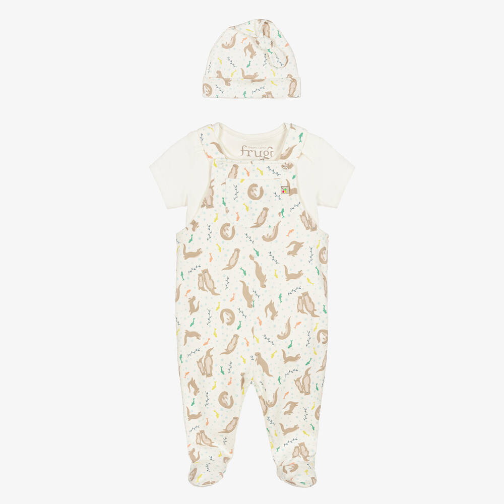 Frugi - Ivory Cotton Otter Print Babysuit Set | Childrensalon