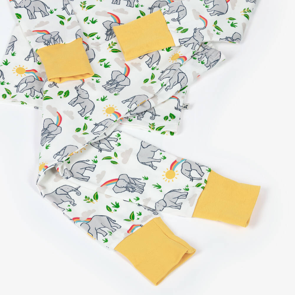 Frugi-Ivory Organic Cotton Pyjamas with Grey Elephant Print | Childrensalon Outlet