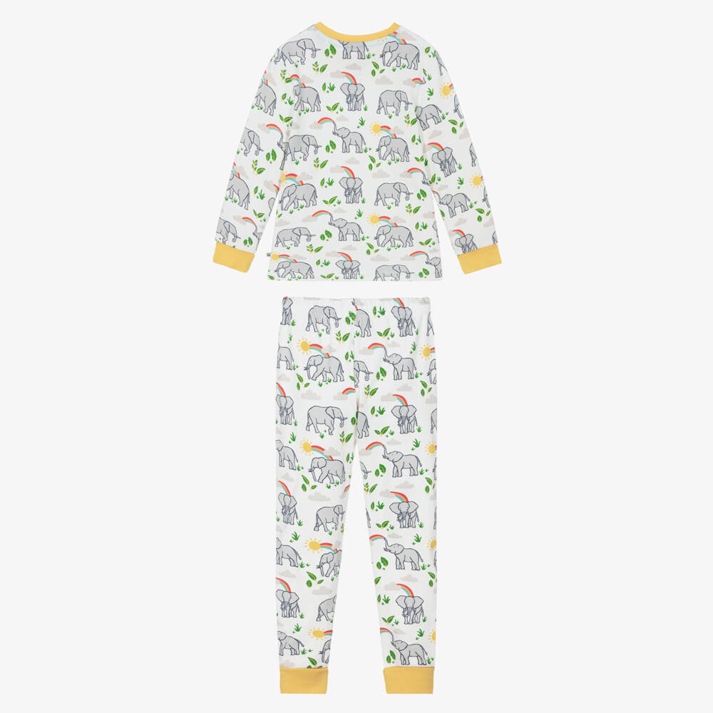 Frugi-Ivory Organic Cotton Pyjamas with Grey Elephant Print | Childrensalon Outlet