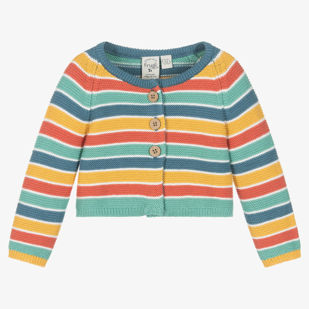 Frugi - Multicolour Stripe Cotton Baby Cardigan | Childrensalon