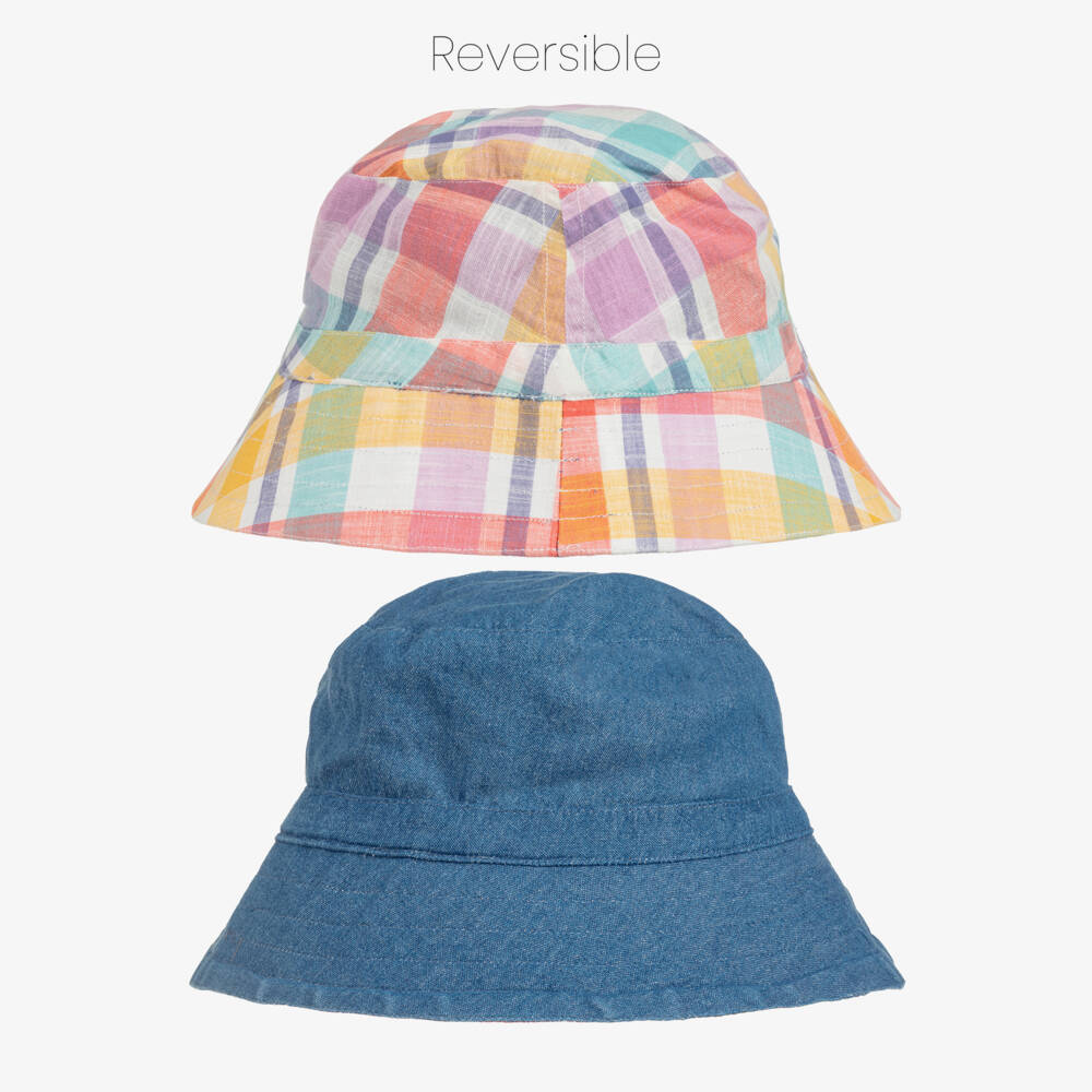 Frugi-Multicoloured Check & Denim Reversible Bucket Hat | Childrensalon Outlet