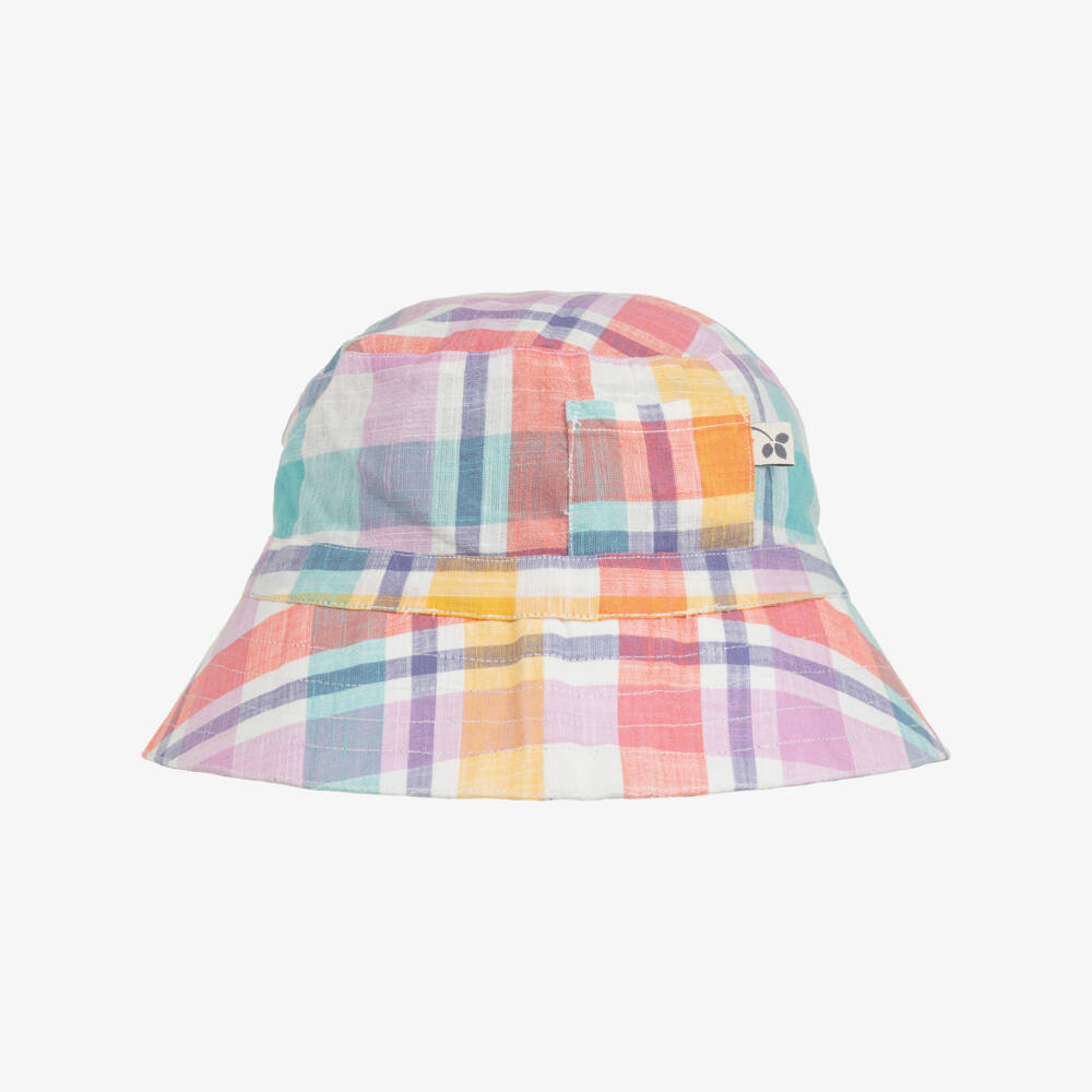 Frugi-Multicoloured Check & Denim Reversible Bucket Hat | Childrensalon Outlet