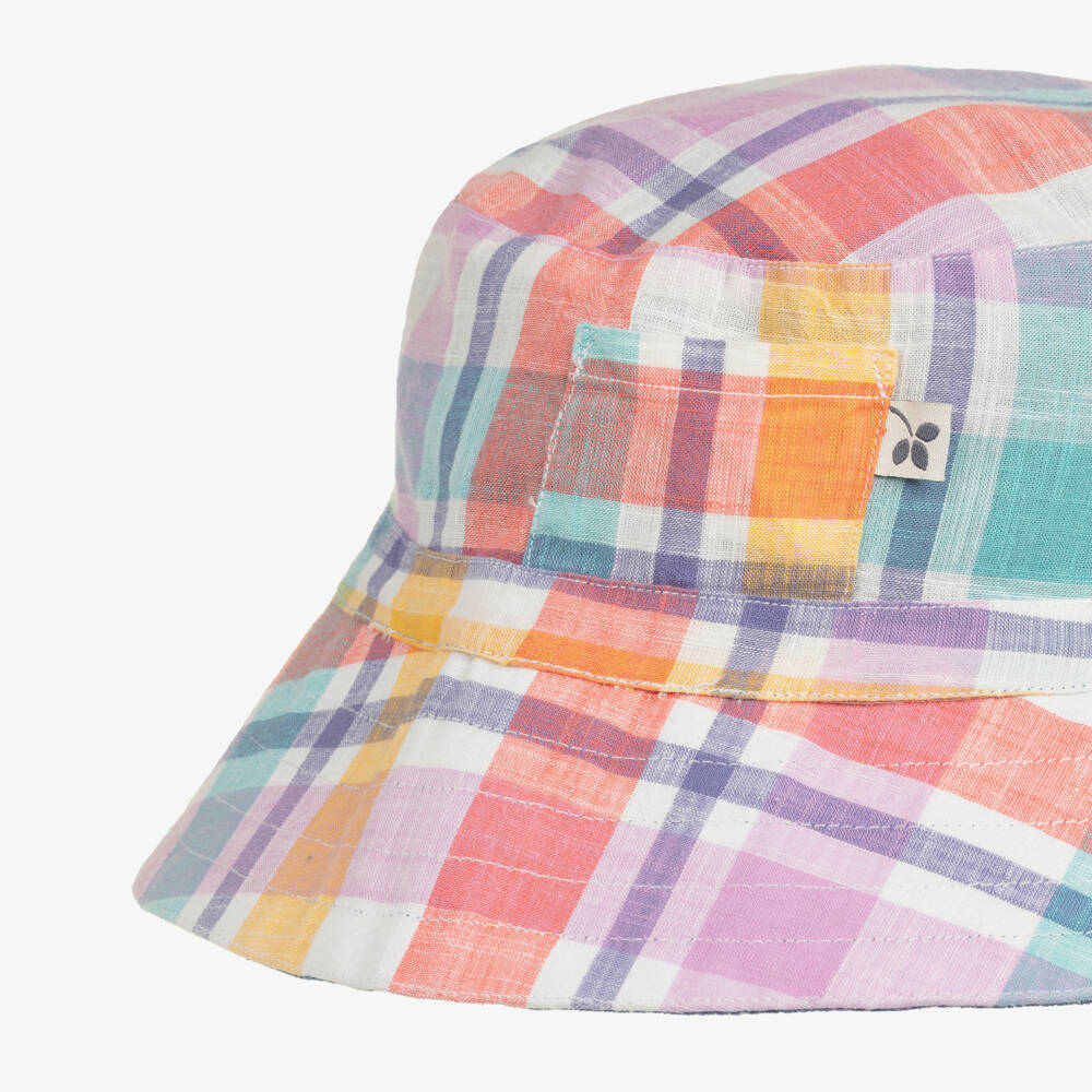 Frugi-Multicoloured Check & Denim Reversible Bucket Hat | Childrensalon Outlet