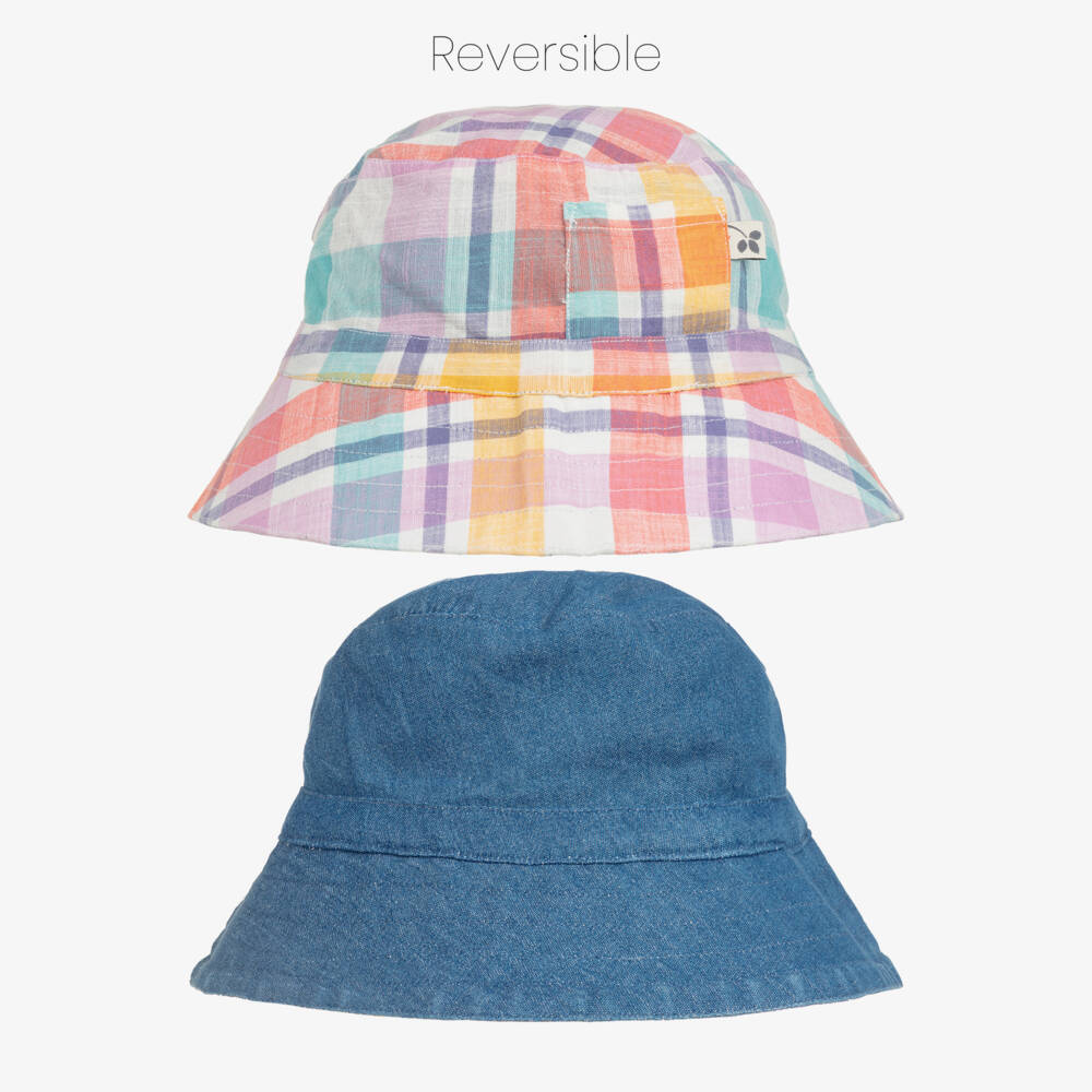 Frugi-Multicoloured Check & Denim Reversible Bucket Hat | Childrensalon Outlet