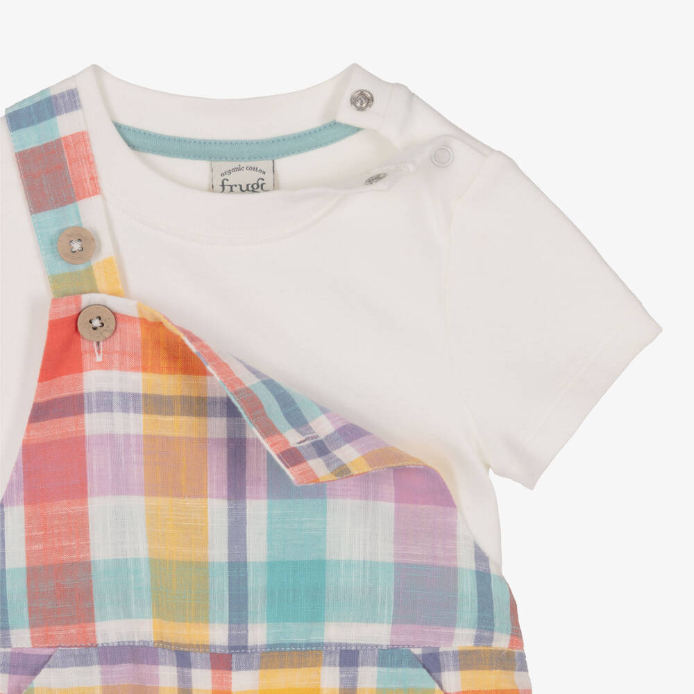 Frugi-Multicoloured Cotton Baby Dungaree Shorts Set | Childrensalon Outlet
