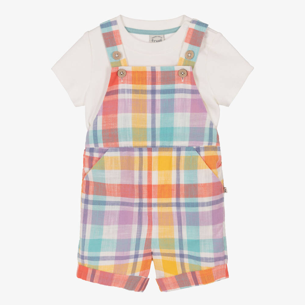 Frugi-Multicoloured Cotton Baby Dungaree Shorts Set | Childrensalon Outlet