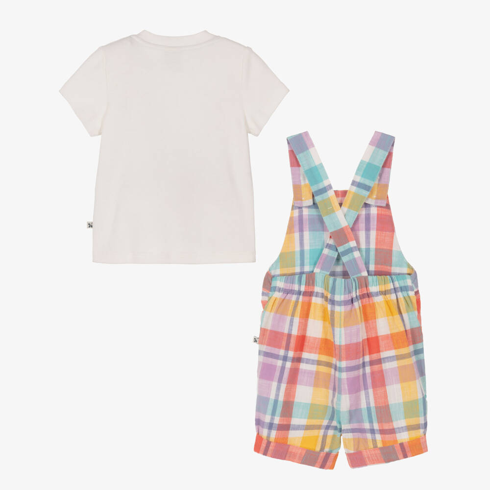 Frugi-Multicoloured Cotton Baby Dungaree Shorts Set | Childrensalon Outlet