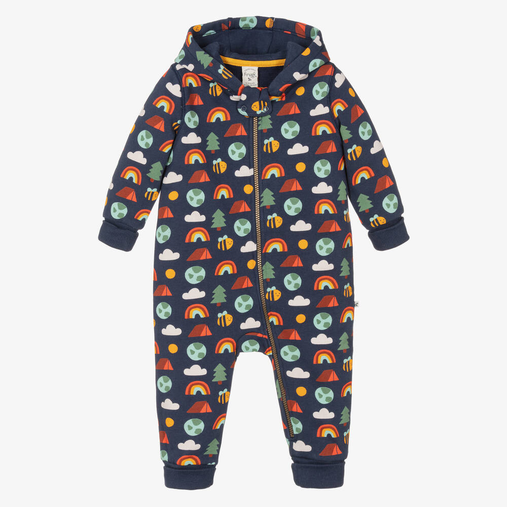 Frugi - Navy Blue Organic Cotton Rainbow Pramsuit | Childrensalon