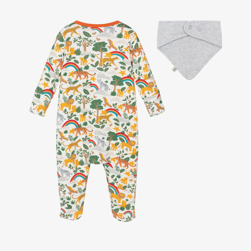 Frugi-Orange & Green Organic Cotton Babygrow Set with Jungle Print | Childrensalon Outlet