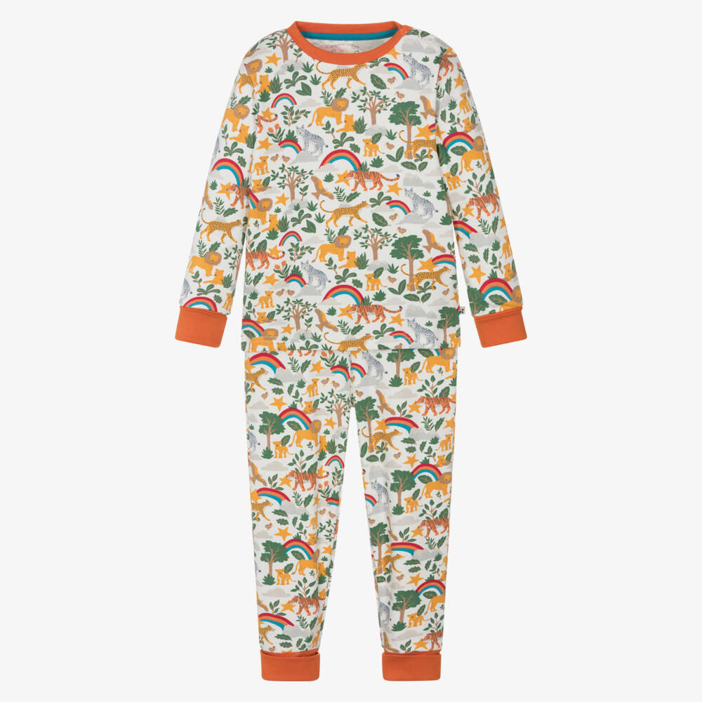 Frugi-Orange & Green Organic Cotton Pyjamas with Jungle Print | Childrensalon Outlet