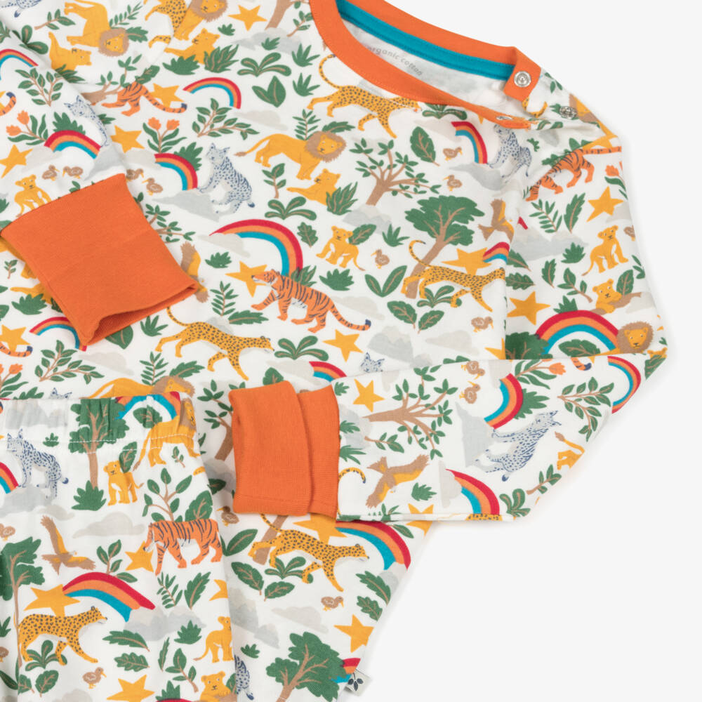 Frugi-Orange & Green Organic Cotton Pyjamas with Jungle Print | Childrensalon Outlet