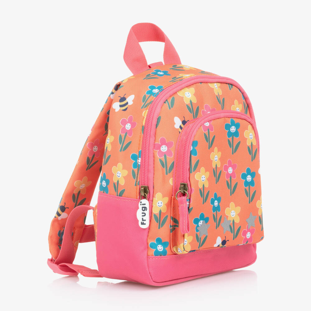 Frugi-Pink & Orange Smiling Flowers Backpack (24cm) | Childrensalon Outlet
