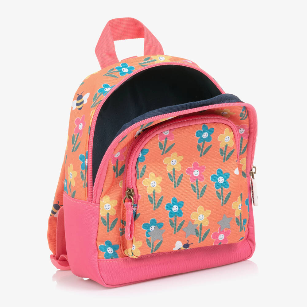 Frugi-Pink & Orange Smiling Flowers Backpack (24cm) | Childrensalon Outlet