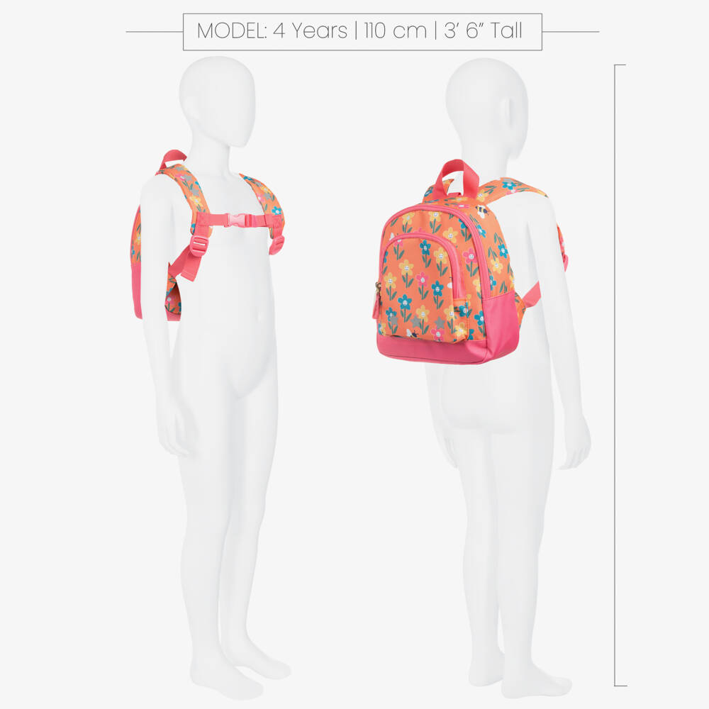 Frugi-Pink & Orange Smiling Flowers Backpack (24cm) | Childrensalon Outlet