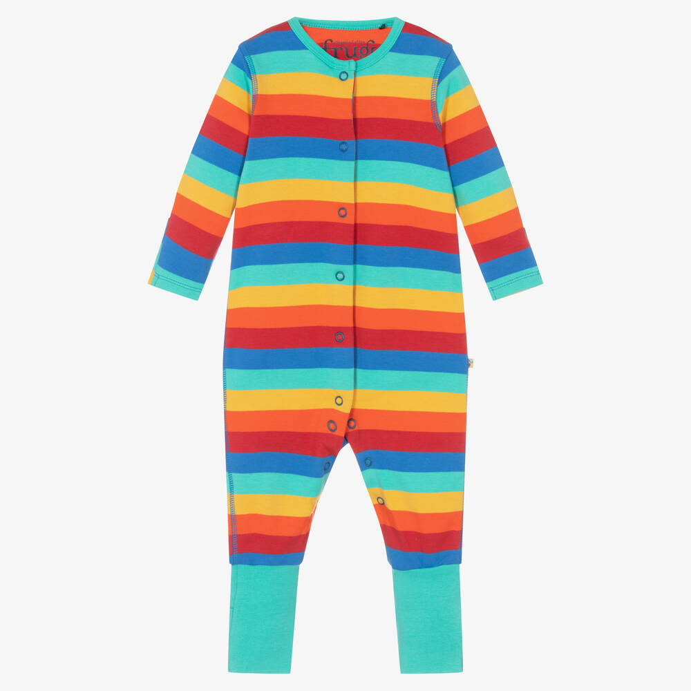 Frugi - Rainbow Stripe Cotton Babygrow | Childrensalon