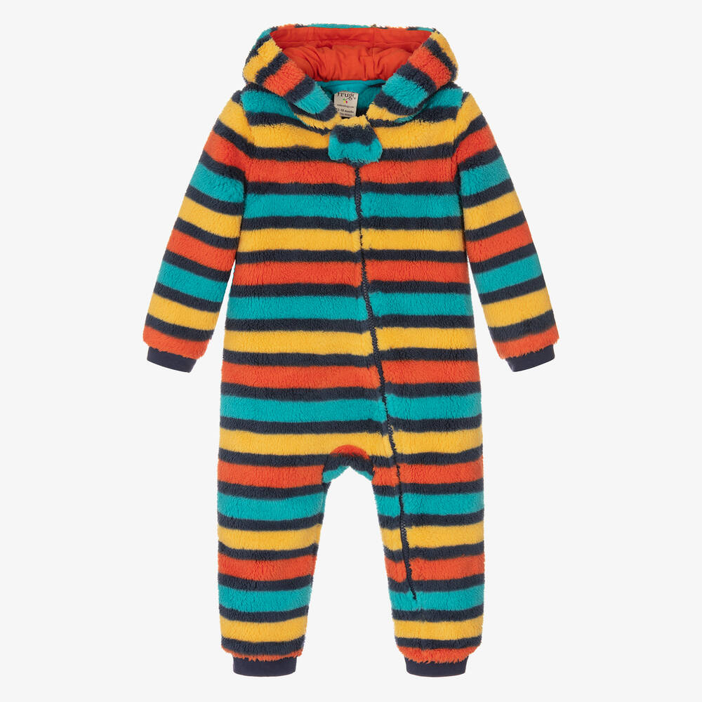 Frugi - Rainbow Striped Fleece Pramsuit | Childrensalon