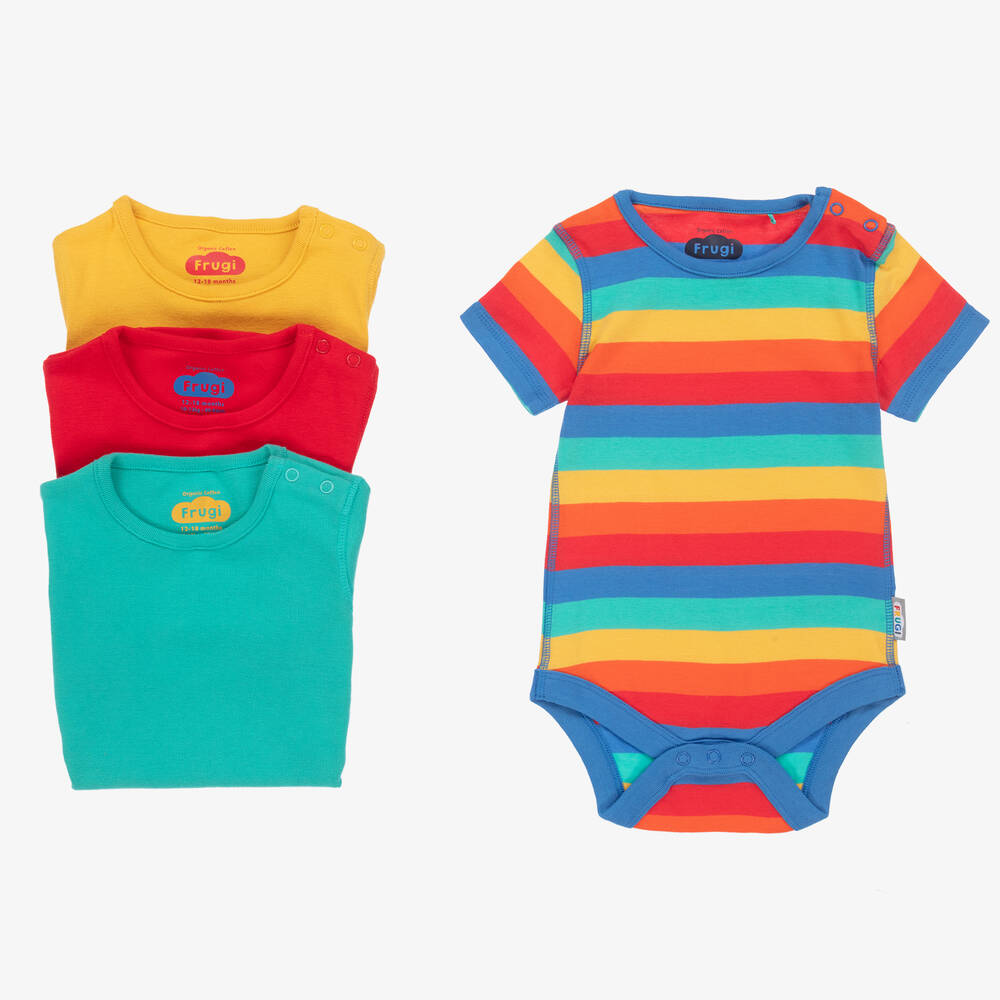 Frugi - Red & Blue Organic Cotton Bodyvests (4 Pack) | Childrensalon