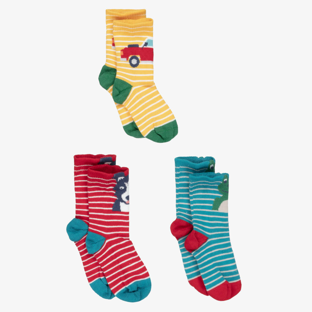 Frugi-Red, Yellow And Blue Stripe Sock 3pk | Childrensalon Outlet