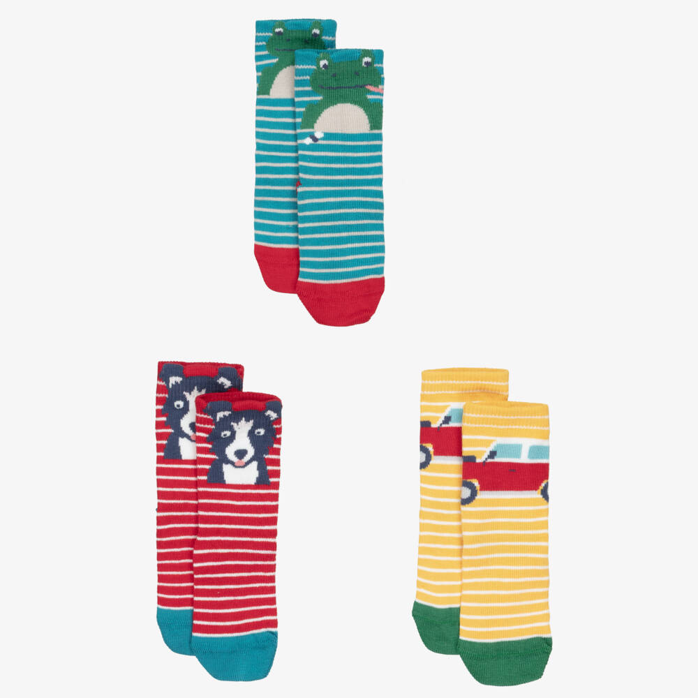 Frugi-Red, Yellow And Blue Stripe Sock 3pk | Childrensalon Outlet