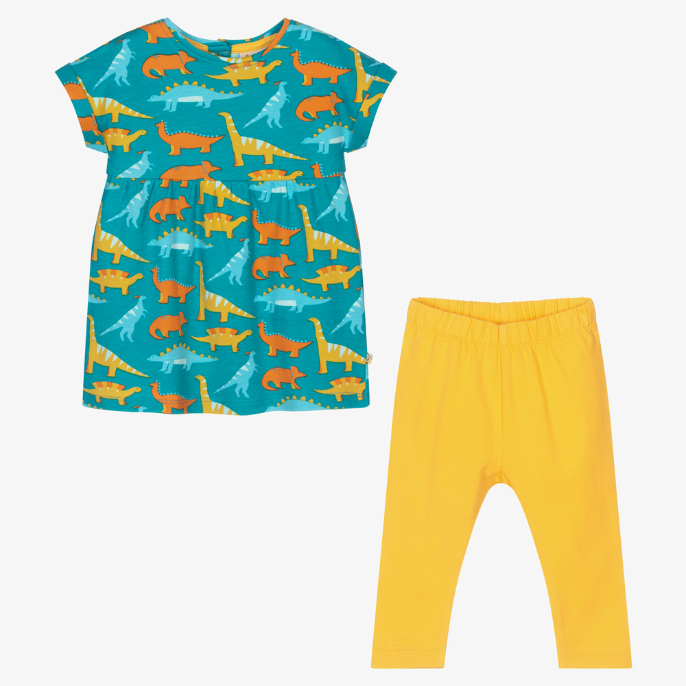 Frugi-Teal Blue Dress & Leggings Set | Childrensalon Outlet