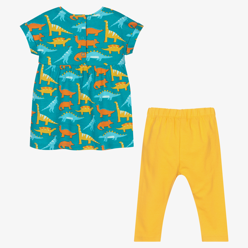 Frugi-Teal Blue Dress & Leggings Set | Childrensalon Outlet