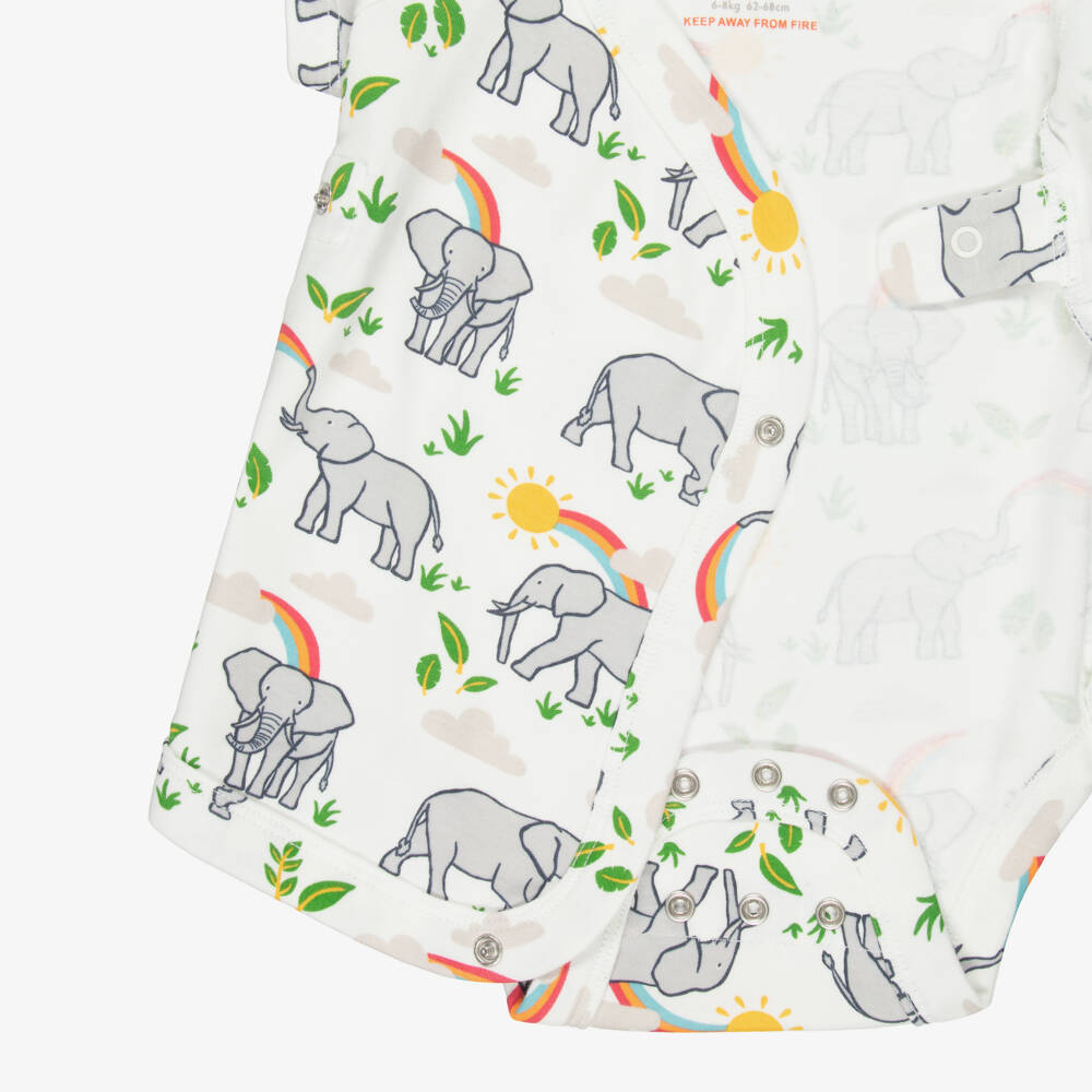 Frugi-White Cotton Elephant Print Bodyvests (2 Pack) | Childrensalon Outlet