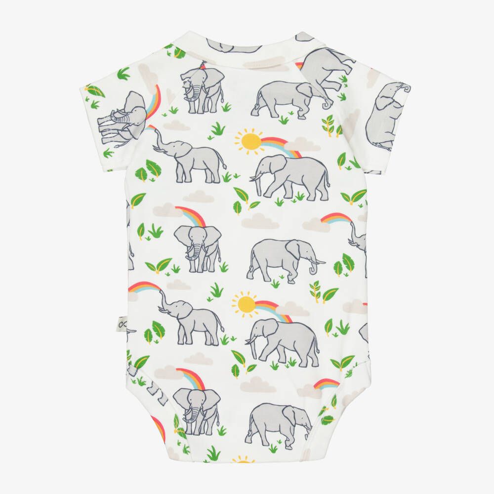 Frugi-White Cotton Elephant Print Bodyvests (2 Pack) | Childrensalon Outlet