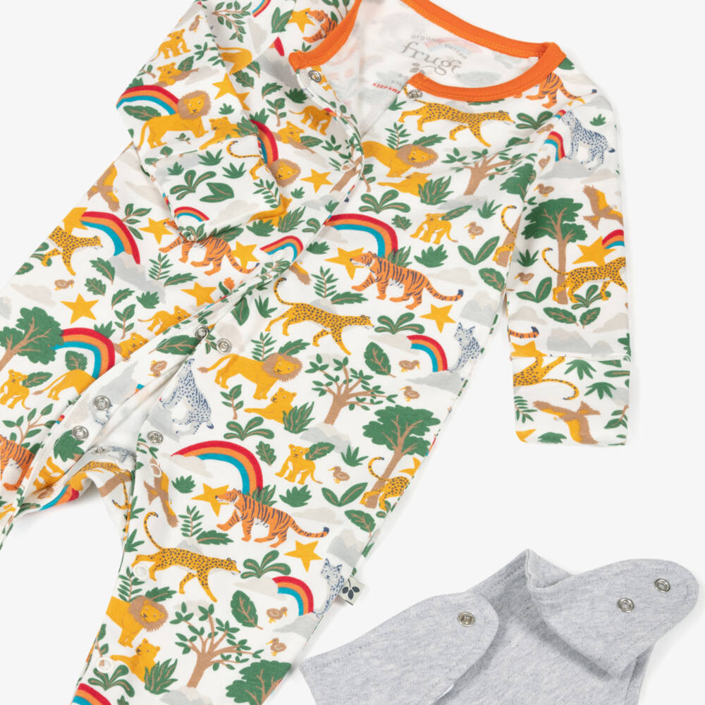 Frugi-White Jungle Print Babygrow Set | Childrensalon Outlet