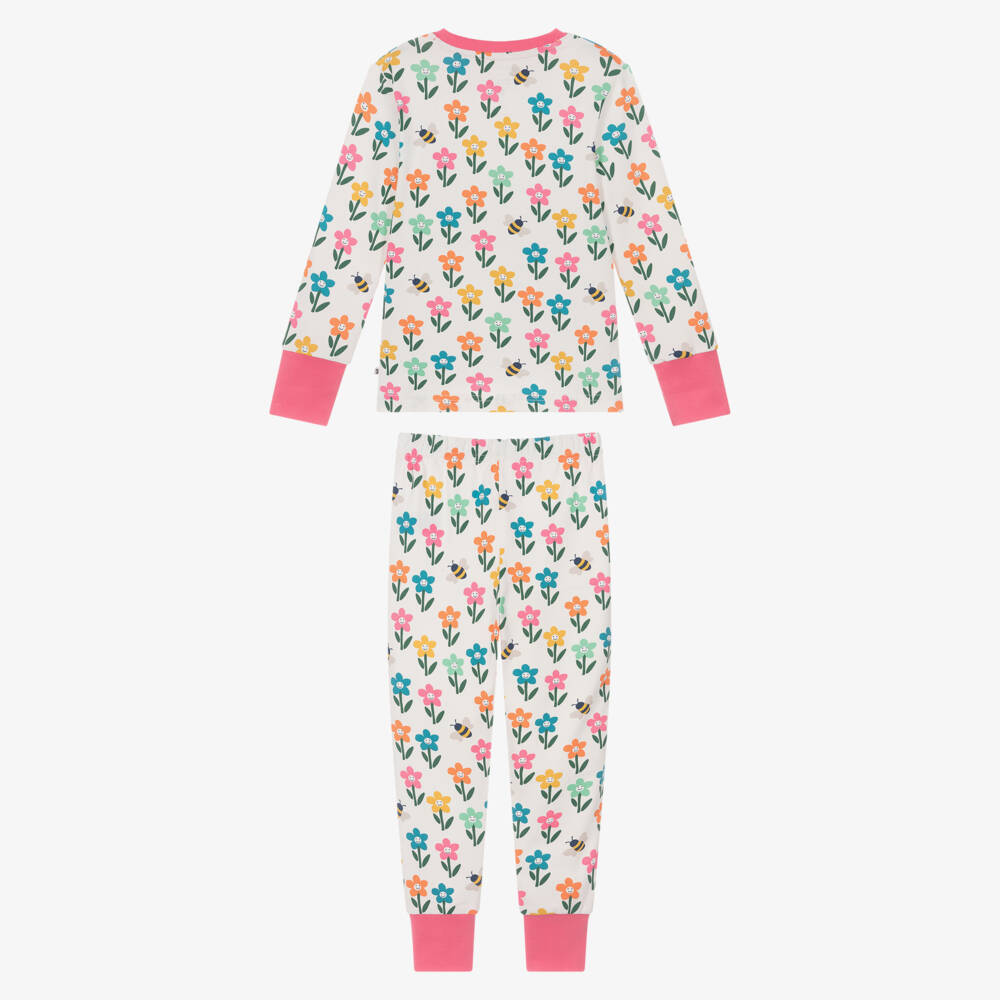 Frugi-White & Pink Organic Cotton Happy Flowers Pyjamas | Childrensalon Outlet
